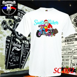 Exemplu tricou alb personalizat  "Santa Biker"