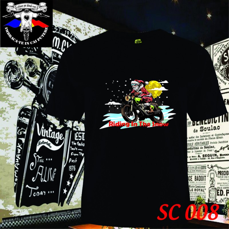 exemplu Tricou negru personalizat motociclisti Riding in the Snow