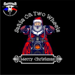 Detaliu hanorac  personalizat craciun Santa on two Wheels
