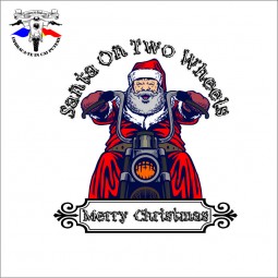 Detaliu tricou  alb personalizat craciun Santa on two Wheels