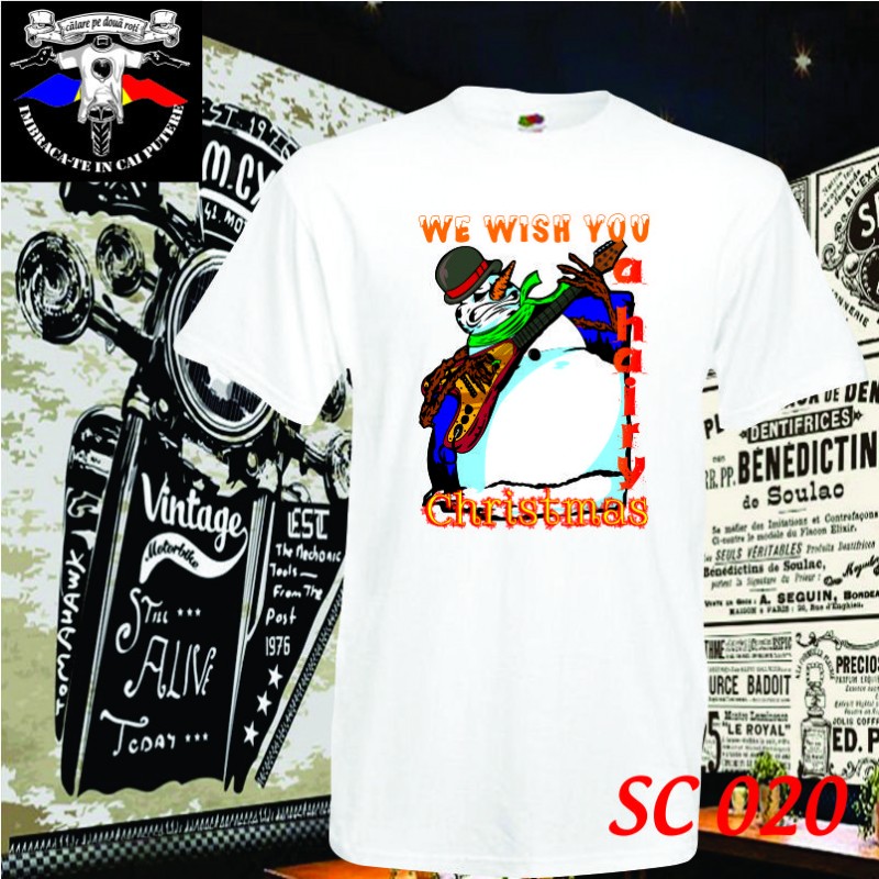 exemplu tricou personalizat alb om de zapada WE WISH YOU...